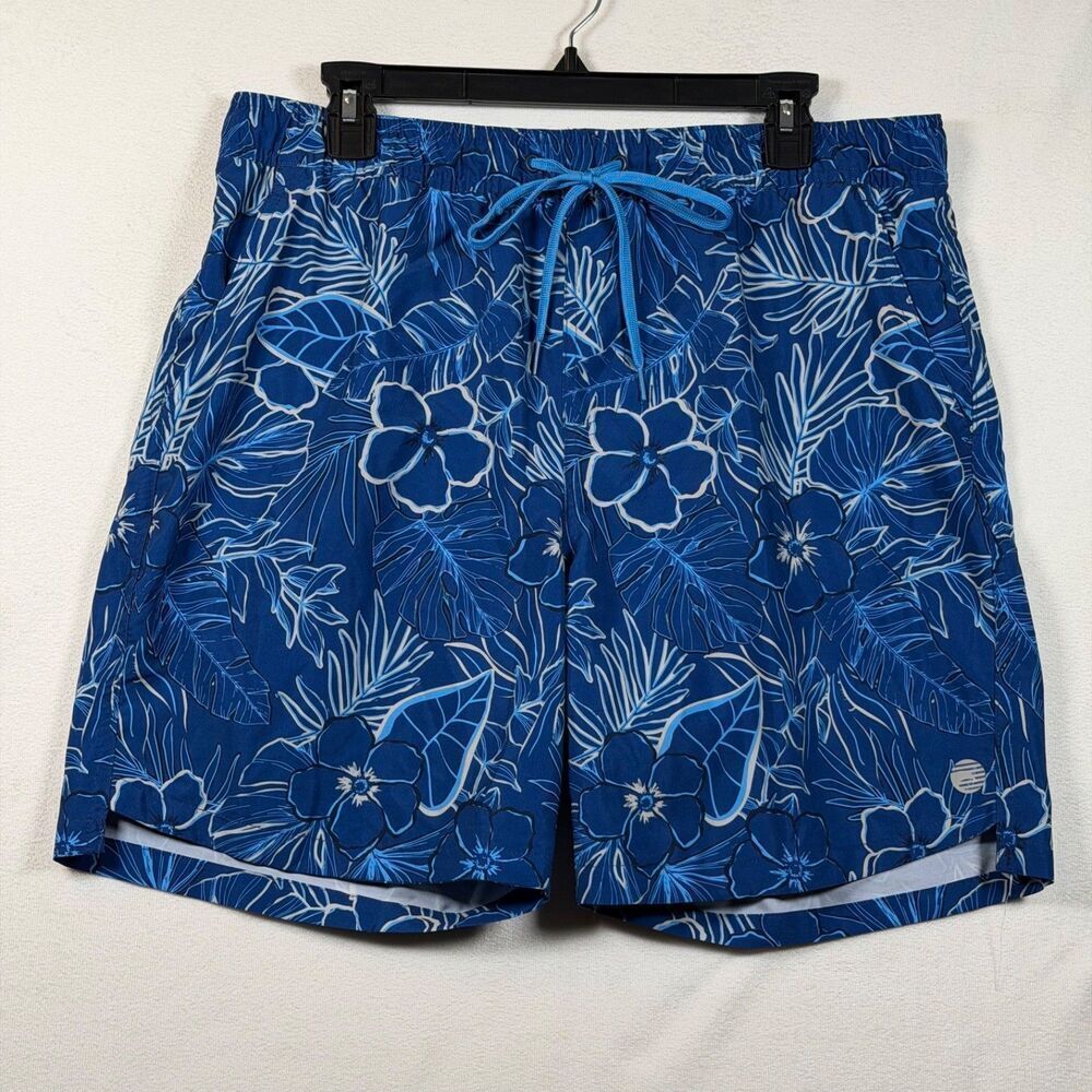 Laguna Swim Trunks Mens Large Blue Floral Lined Elastic Waist Shorts